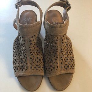 Franco Sarto tan suede open toe sandal